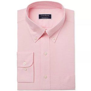 NWT Mens Size 18 1/2 34-35 Club Room Pink Solid Short-Sleeved Dress Shirt